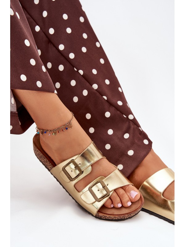 Women's sandals on cork platform with buckles golden Vesina
