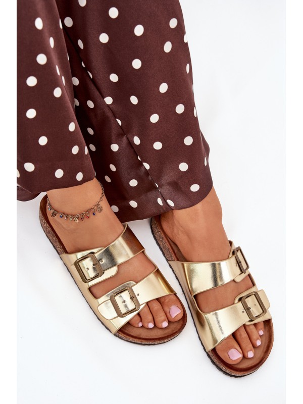 Women's sandals on cork platform with buckles golden Vesina