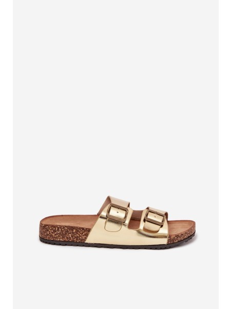 Women's sandals on cork platform with buckles golden Vesina