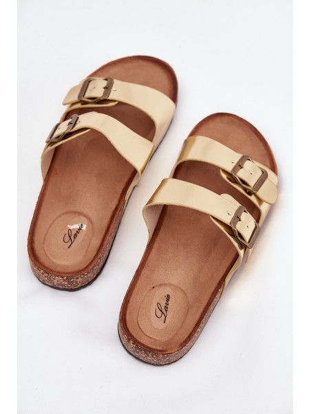 Women's sandals on cork platform with buckles golden Vesina