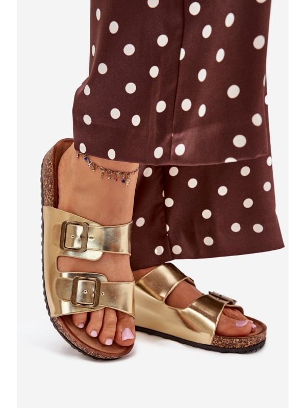 Women's sandals on cork platform with buckles golden Vesina
