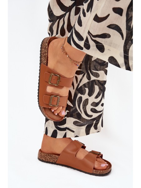 Women's sandals on cork platform with buckles Camel Vesina