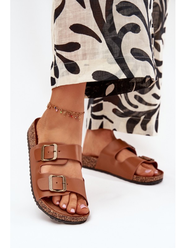 Women's sandals on cork platform with buckles Camel Vesina