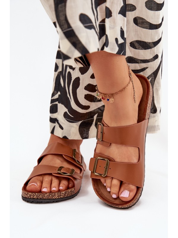 Women's sandals on cork platform with buckles Camel Vesina