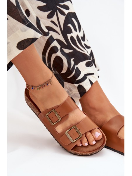 Women's sandals on cork platform with buckles Camel Vesina