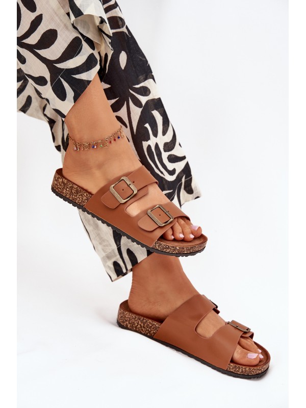 Women's sandals on cork platform with buckles Camel Vesina