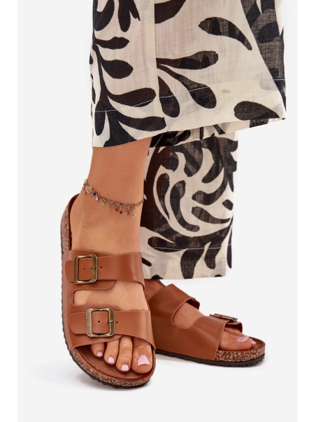 Women's sandals on cork platform with buckles Camel Vesina