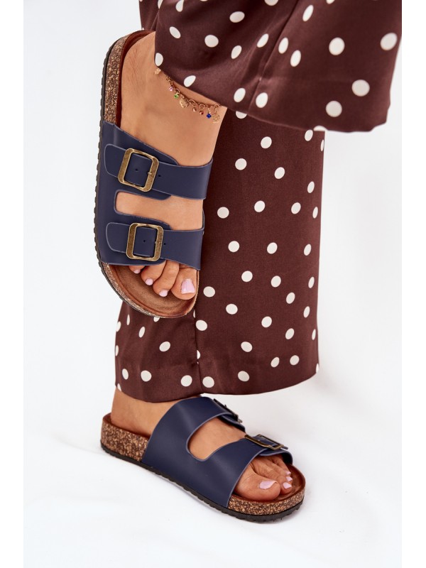 Women's cork platform sandals with buckles navy Vesina
