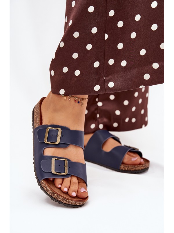 Women's cork platform sandals with buckles navy Vesina 2