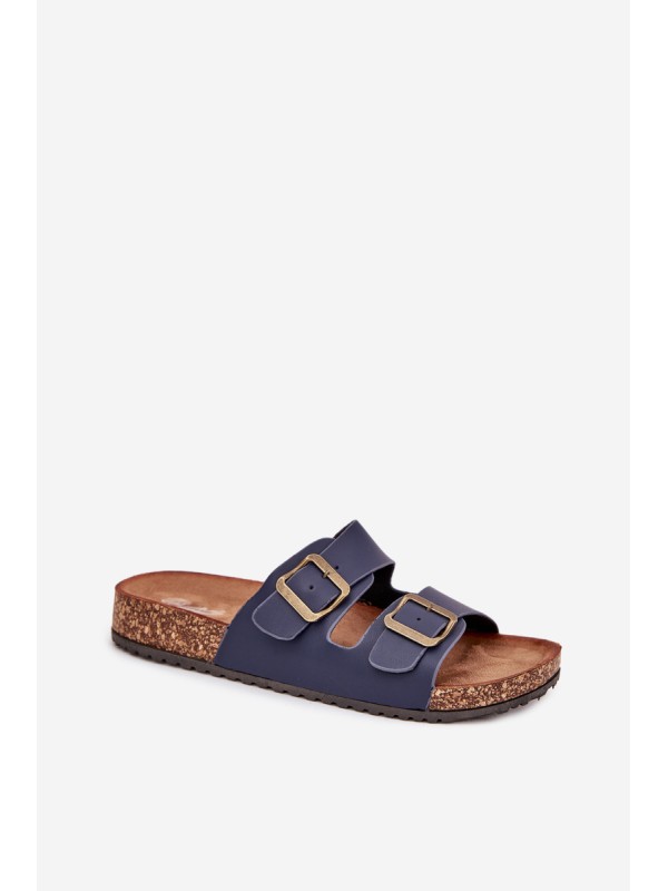 Women's cork platform sandals with buckles navy Vesina