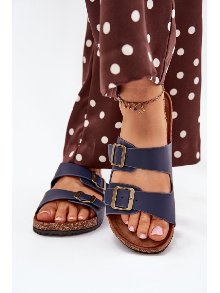 Women's cork platform sandals with buckles navy Vesina