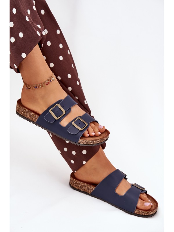 Women's cork platform sandals with buckles navy Vesina