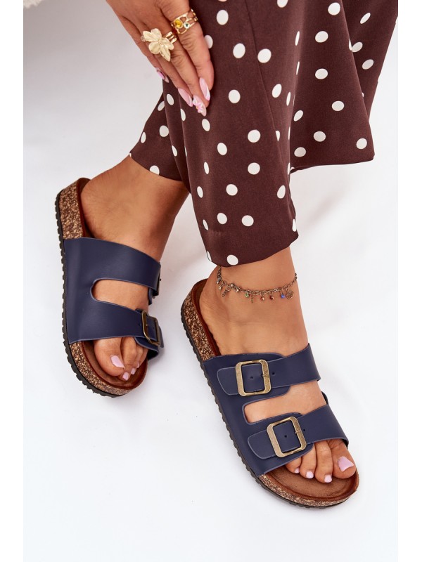Women's cork platform sandals with buckles navy Vesina