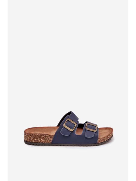 Women's cork platform sandals with buckles navy Vesina