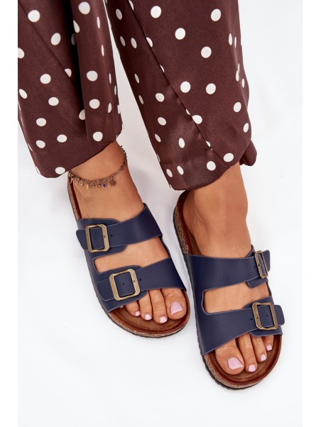 Women's cork platform sandals with buckles navy Vesina
