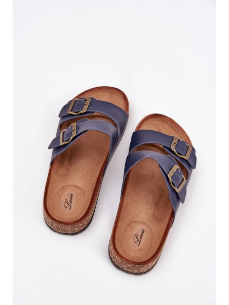 Women's cork platform sandals with buckles navy Vesina