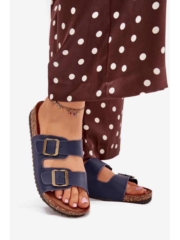 Women's cork platform sandals with buckles navy Vesina