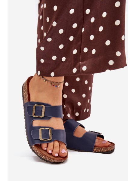 Women's cork platform sandals with buckles navy Vesina