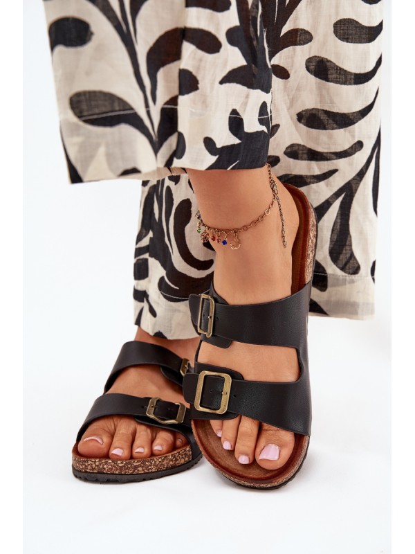 Women's Flip Flops On Cork Platform With Buckles Black Vesina 2