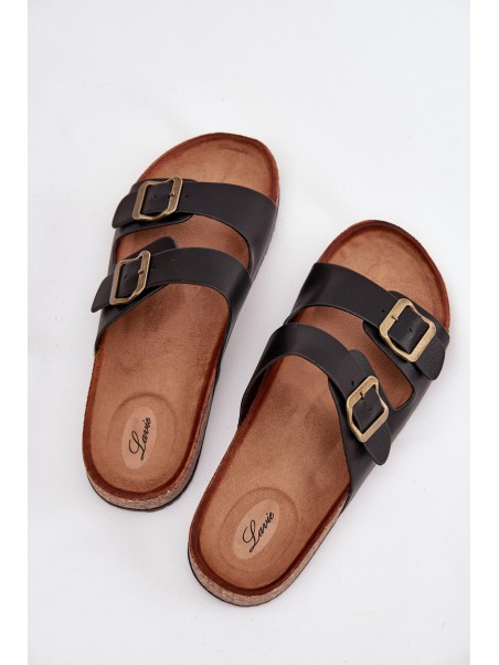 Women's Flip Flops On Cork Platform With Buckles Black Vesina