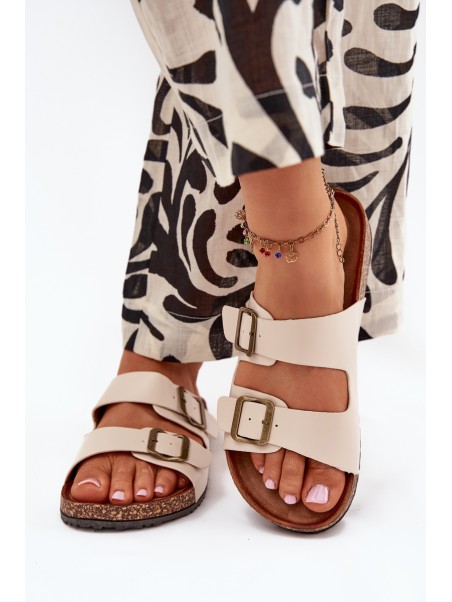 Women's Cork Platform Slippers With Buckles Beige Vesina