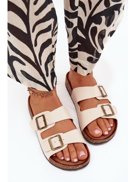Women's Cork Platform Slippers With Buckles Beige Vesina
