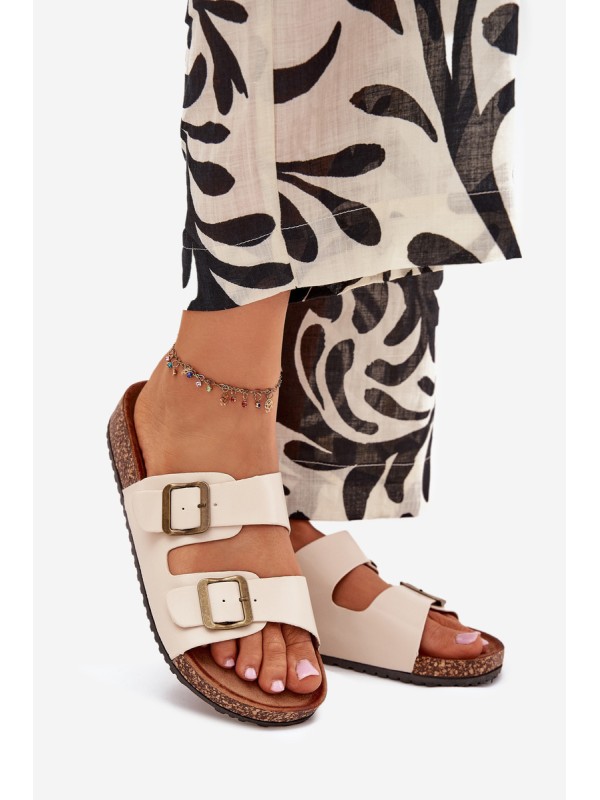 Women's Cork Platform Slippers With Buckles Beige Vesina