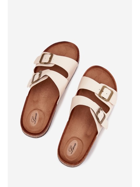 Women's Cork Platform Slippers With Buckles Beige Vesina