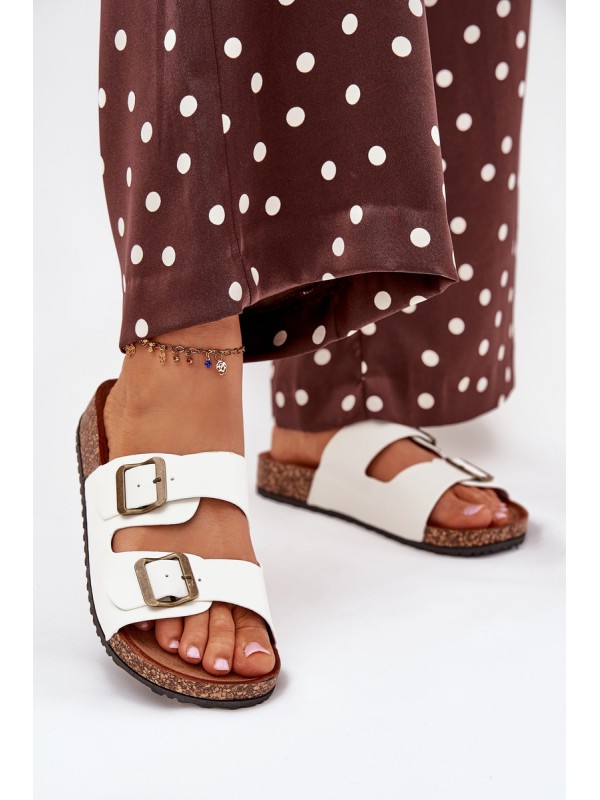 Women's Cork Platform Slippers With Buckles White Vesina 2