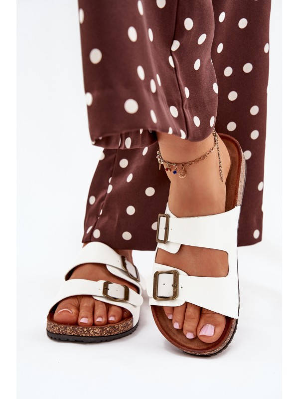 Women's Cork Platform Slippers With Buckles White Vesina