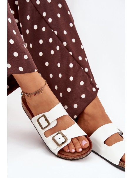 Women's Cork Platform Slippers With Buckles White Vesina