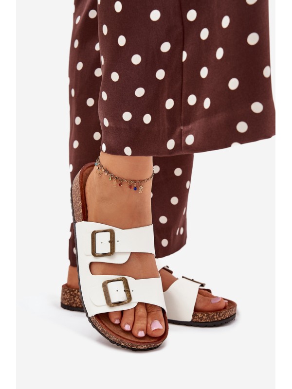 Women's Cork Platform Slippers With Buckles White Vesina