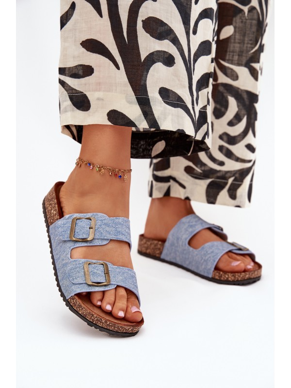 Women's Slippers On Cork Platform With Buckles Light Denim Vesina 2