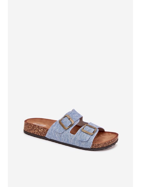 Women's Slippers On Cork Platform With Buckles Light Denim Vesina