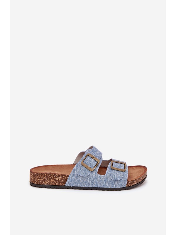 Women's Slippers On Cork Platform With Buckles Light Denim Vesina