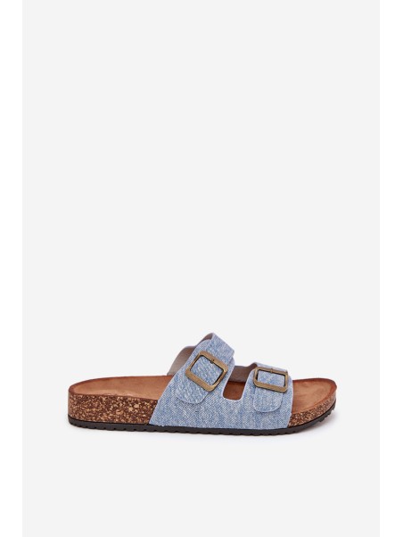 Women's Slippers On Cork Platform With Buckles Light Denim Vesina