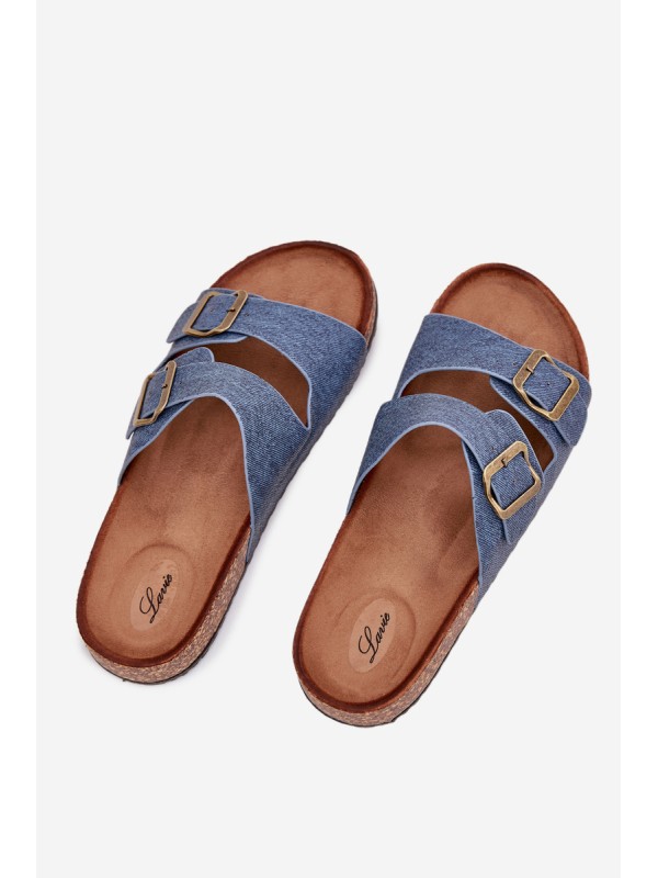 Ladies Slippers On Cork Platform With Buckles Dark Jeans Vesina