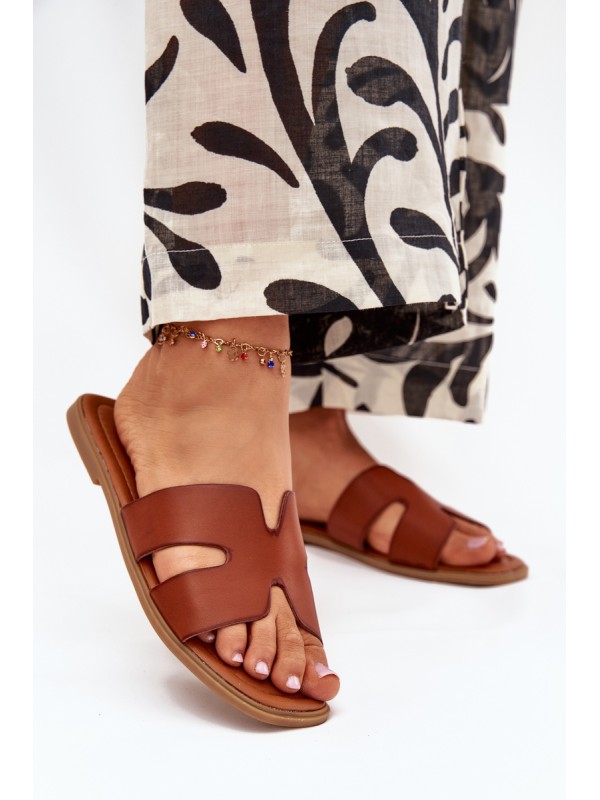 Women's Flat Sandals With Cutouts Camel Salyra