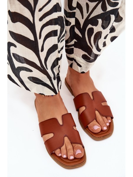 Women's Flat Sandals With Cutouts Camel Salyra