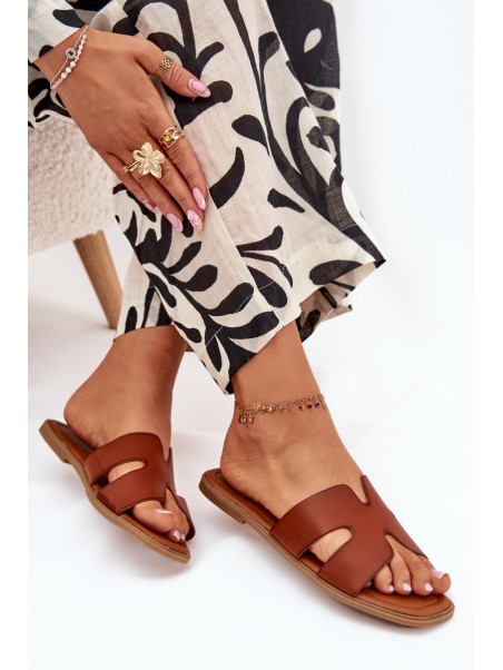 Women's Flat Sandals With Cutouts Camel Salyra