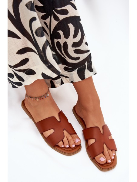 Women's Flat Sandals With Cutouts Camel Salyra