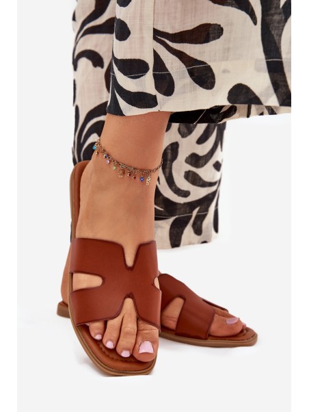 Women's Flat Sandals With Cutouts Camel Salyra
