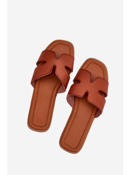 Women's Flat Sandals With Cutouts Camel Salyra