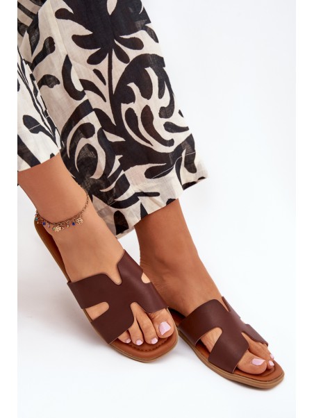 Women's Flat Sandals With Cutouts Dark Brown Salyra