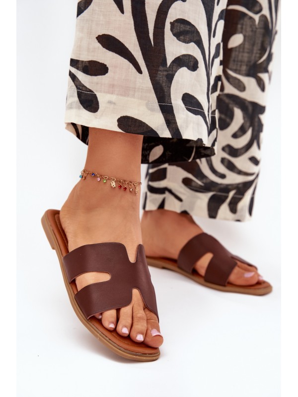 Women's Flat Sandals With Cutouts Dark Brown Salyra 2