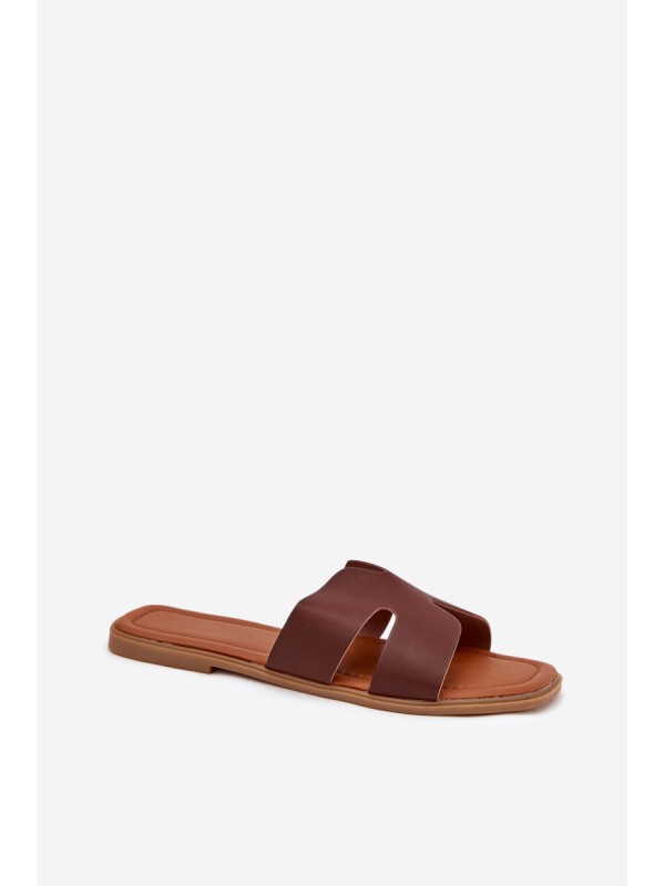 Women's Flat Sandals With Cutouts Dark Brown Salyra