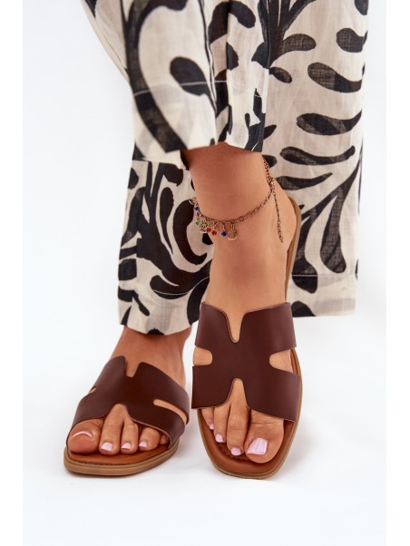 Women's Flat Sandals With Cutouts Dark Brown Salyra