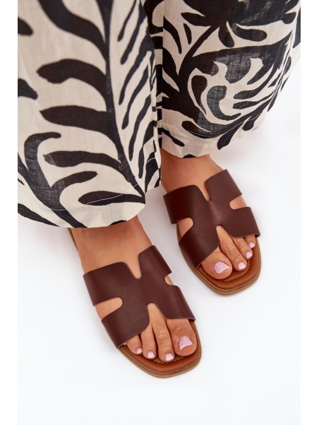 Women's Flat Sandals With Cutouts Dark Brown Salyra