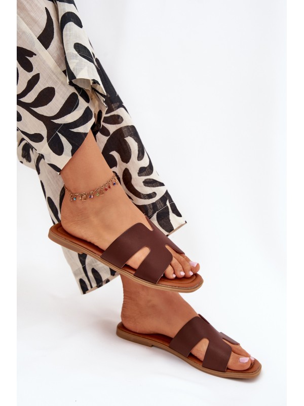 Women's Flat Sandals With Cutouts Dark Brown Salyra