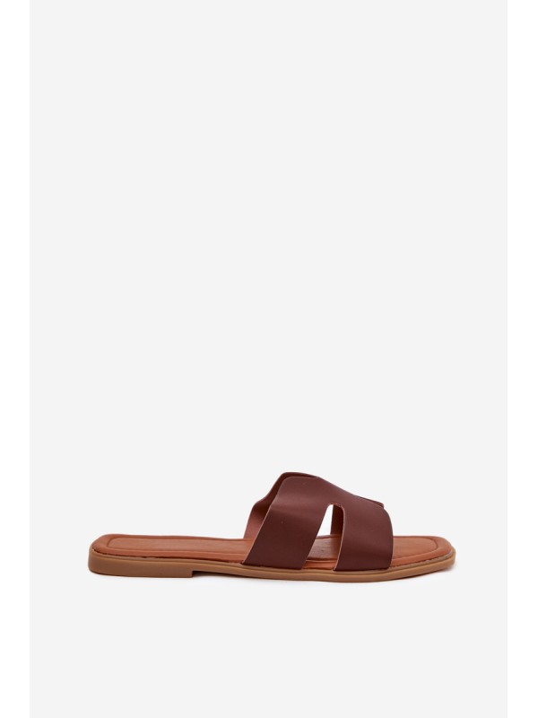 Women's Flat Sandals With Cutouts Dark Brown Salyra